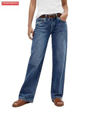 Women's Wide Leg Mid Rise Straight Leg Jeans Stretch Blended Fabric Casual